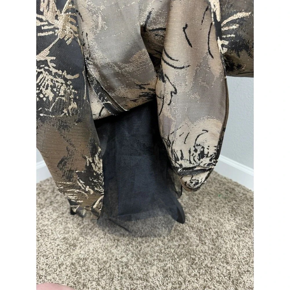 Aidan Mattox Adrianna Papell Dress Size 6 Black Gold Metallic Jacquard Gown - Picture 4 of 11